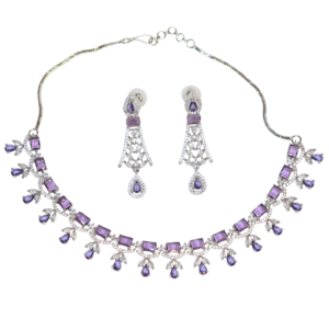 Silver-Plated Purple Stone American Diamond Necklace Set