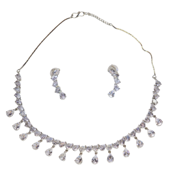 Silver-Plated Sparkling American Diamond Drop Necklace Set