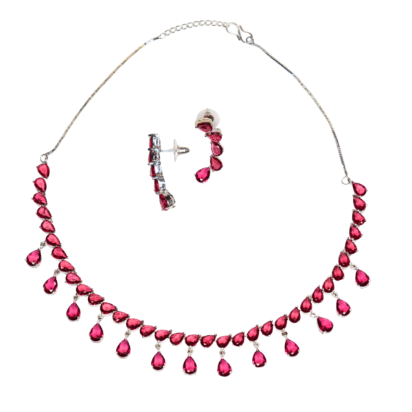 Silver-Plated Ruby Red American Diamond Necklace Set