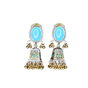 Aquamarine Blue Reflective Glass Stone Oxidized Jhumka