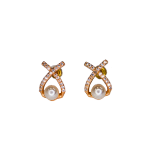 Gold X-Shape Design Pearl & American Diamond Stud Earrings