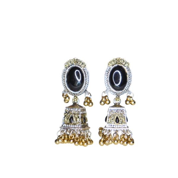 Onyx Black Reflective Glass Stone Oxidized Jhumka