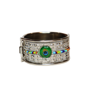 Oxidized Silver-Toned Peacock Design Kada Bracelet