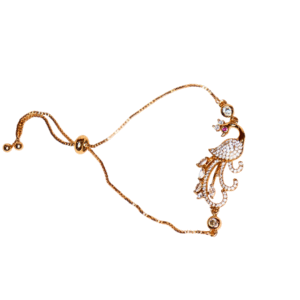 Gold-Toned Peacock Design Adjustable Bracelet with CZ Stones