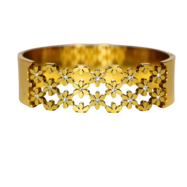 Elegant Gold Plated Floral Kada Bracelet with CZ Stones