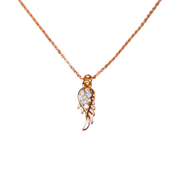 Rose Gold Wing Pendant Necklace with CZ Stones