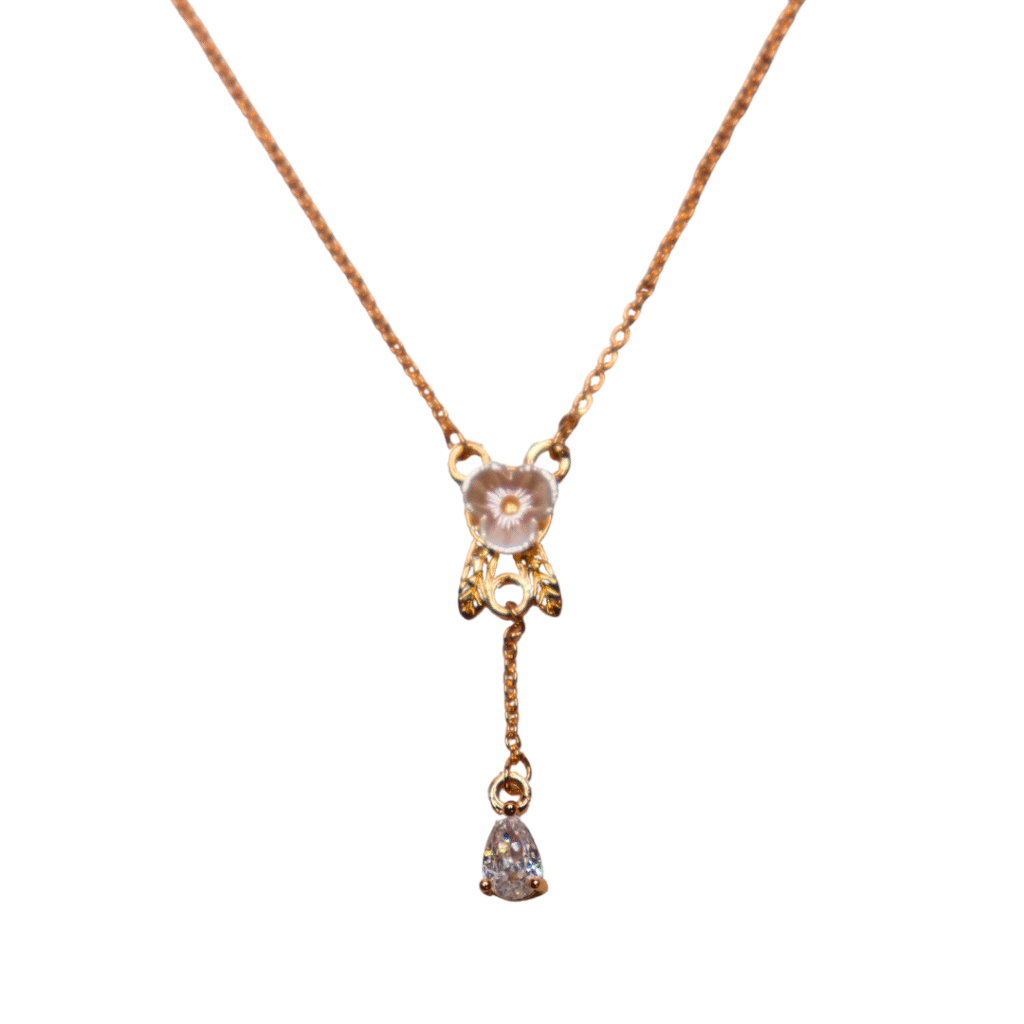 Rose gold flower pendant necklace with CZ drop for women by Kripaa Glamour