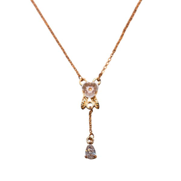 Rose Gold Flower Pendant Necklace with CZ Drop