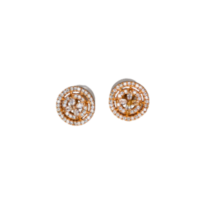 Floral Design Round American Diamond Gold Stud Earrings