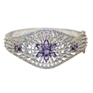 American Diamond Studded Floral Bracelet with Purple Stones