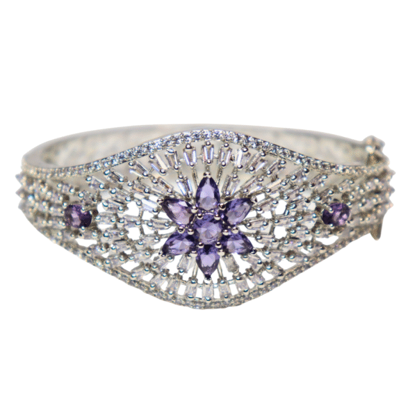 American Diamond Studded Floral Bracelet with Purple Stones