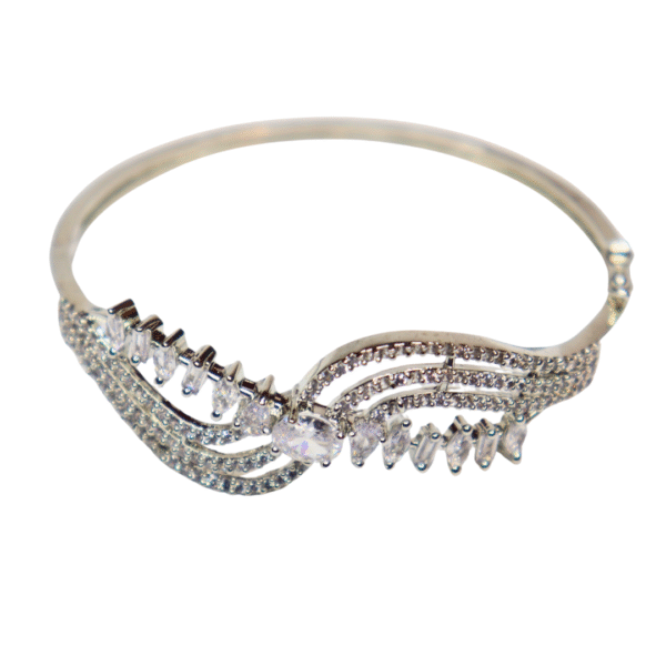 Sparkling CZ Wavy Silver-Toned Bangle Bracelet for Women
