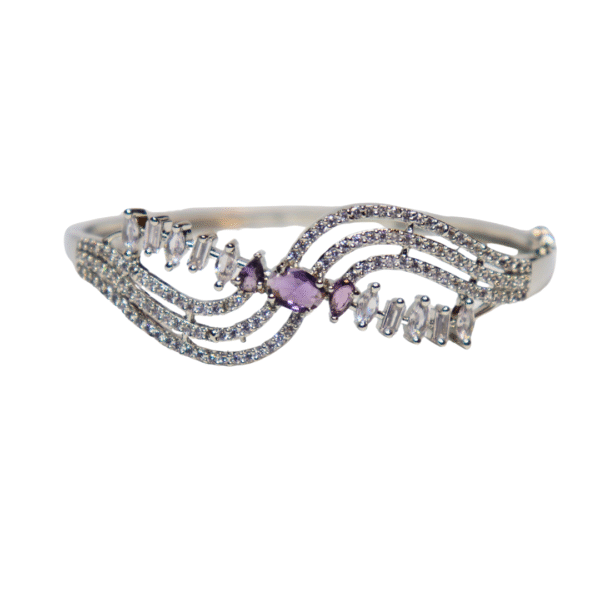 Regal Purple Stone CZ Wavy Silver-toned Bangle for Women