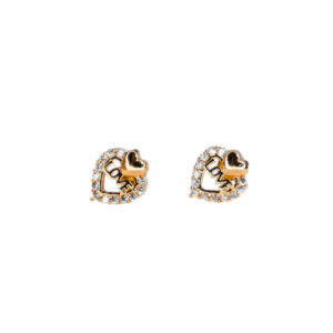 Love Heart Design Gold Plated American Diamond Stud Earrings