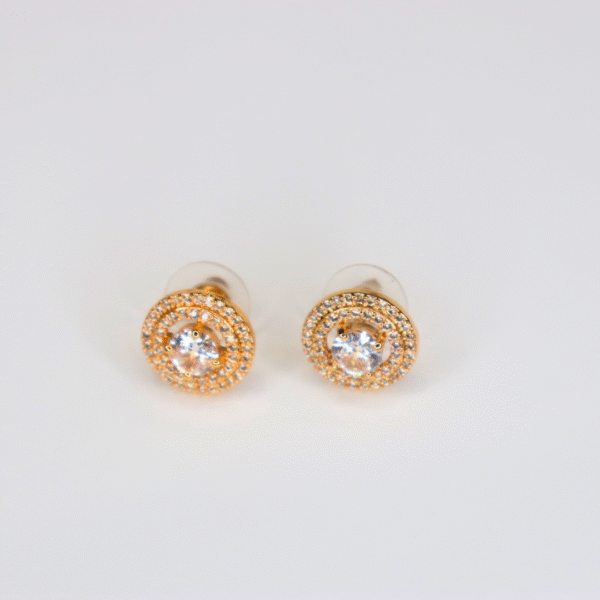 Double Layer Round American Diamond Halo Stud Earrings - Image 2