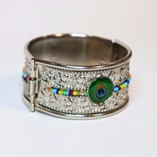 Oxidized Silver-Toned Peacock Design Kada Bracelet - Image 2