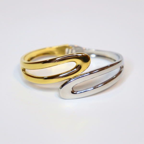 Gold & Silver Dual Tone Adjustable Open Kada Bracelet - Image 2