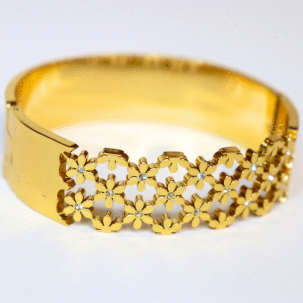 Elegant Gold Plated Floral Kada Bracelet with CZ Stones - Image 2