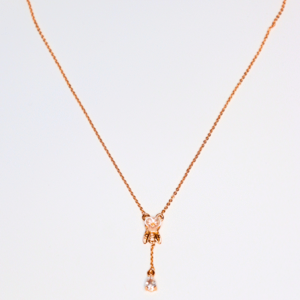 Rose Gold Flower Pendant Necklace with CZ Drop - Image 2