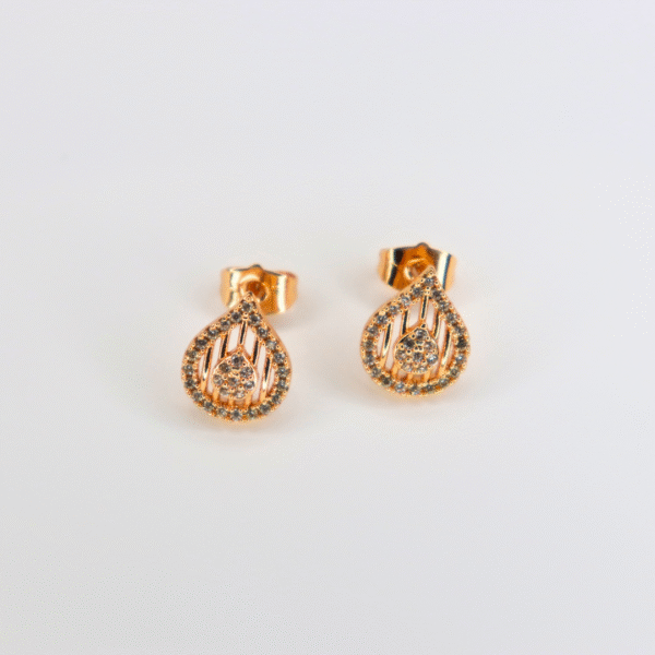 Teardrop American Diamond Stud Earrings – Golden Finish - Image 2
