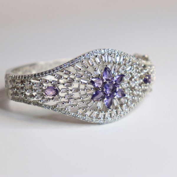 American Diamond Studded Floral Bracelet with Purple Stones - Image 2