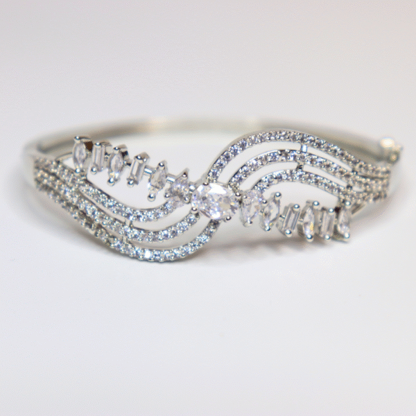 Sparkling CZ Wavy Silver-Toned Bangle Bracelet for Women - Image 2
