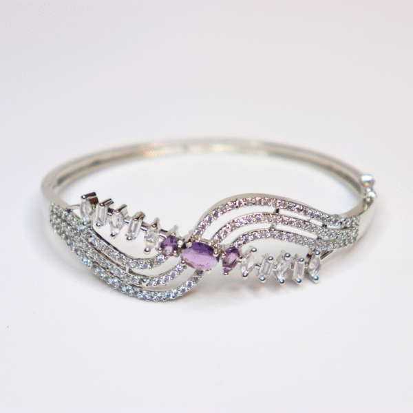 Regal Purple Stone CZ Wavy Silver-toned Bangle for Women - Image 2