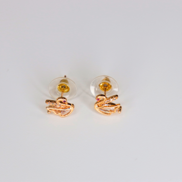 Swan Design Gold Plated American Diamond Stud Earrings - Image 2