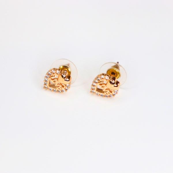 Love Heart Design Gold Plated American Diamond Stud Earrings - Image 2