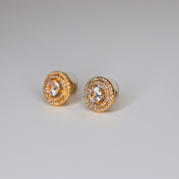 Double Layer Round American Diamond Halo Stud Earrings - Image 3