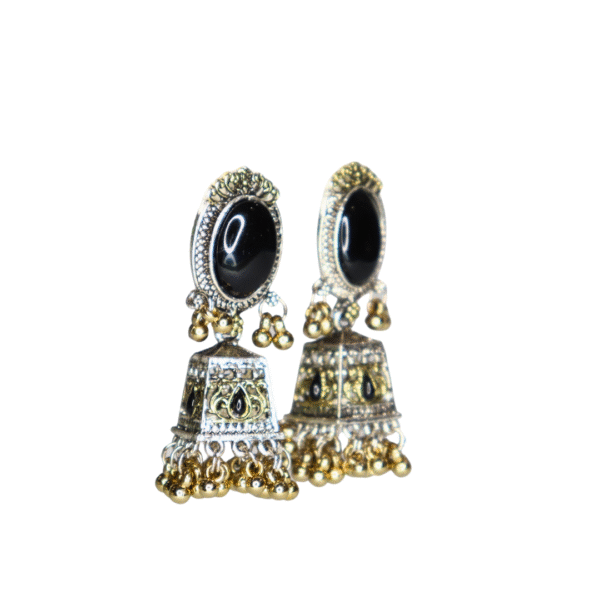 Onyx Black Reflective Glass Stone Oxidized Jhumka - Image 3