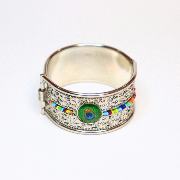 Oxidized Silver-Toned Peacock Design Kada Bracelet - Image 3
