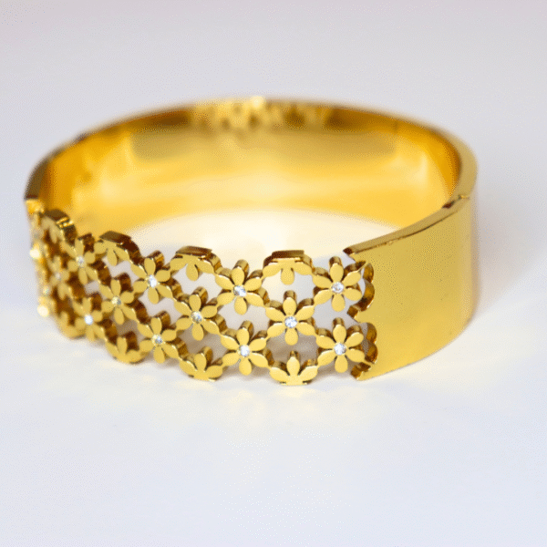Elegant Gold Plated Floral Kada Bracelet with CZ Stones - Image 3