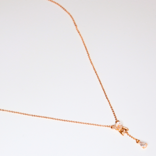 Rose Gold Flower Pendant Necklace with CZ Drop - Image 3