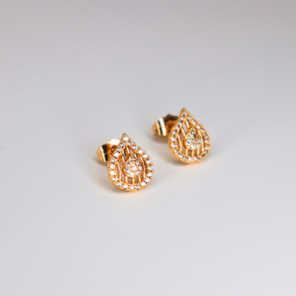Teardrop American Diamond Stud Earrings – Golden Finish - Image 3