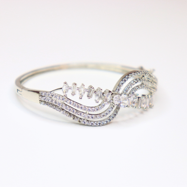 Sparkling CZ Wavy Silver-Toned Bangle Bracelet for Women - Image 3