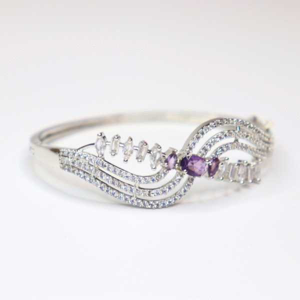 Regal Purple Stone CZ Wavy Silver-toned Bangle for Women - Image 3