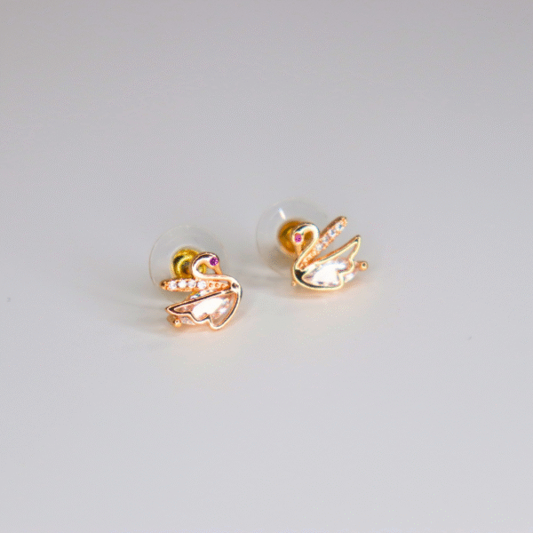 Swan Design Gold Plated American Diamond Stud Earrings - Image 3