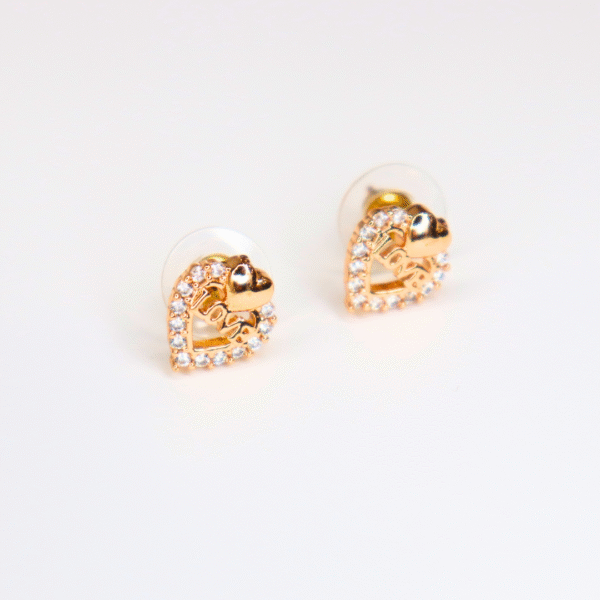 Love Heart Design Gold Plated American Diamond Stud Earrings - Image 3