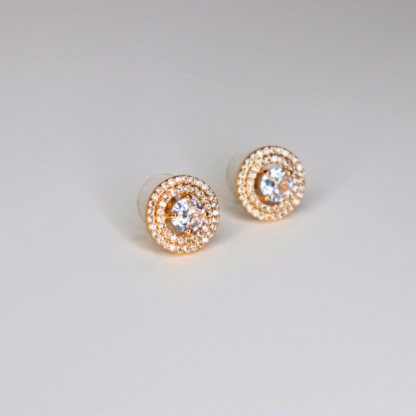 Double Layer Round American Diamond Halo Stud Earrings - Image 4