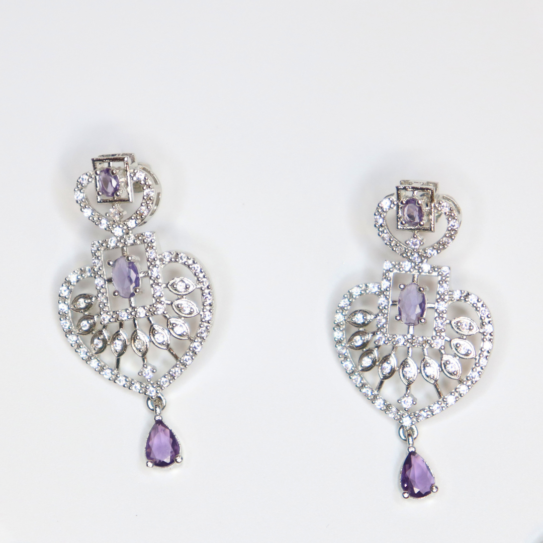 Silver-Plated Purple Stone Heart Shape AD Necklace Set - Image 4