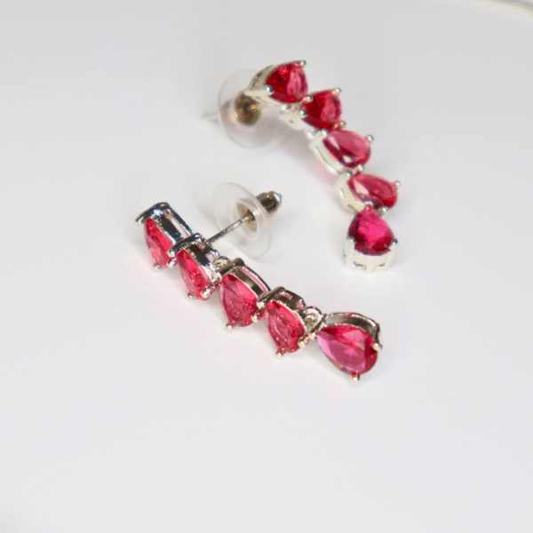Silver-Plated Ruby Red American Diamond Necklace Set - Image 4