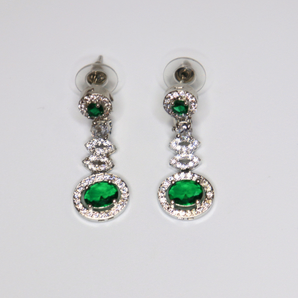 Silver-Plated Emerald Green American Diamond Necklace Set - Image 4