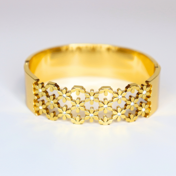 Elegant Gold Plated Floral Kada Bracelet with CZ Stones - Image 4