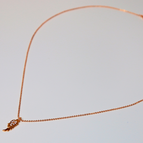 Rose Gold Wing Pendant Necklace with CZ Stones - Image 4