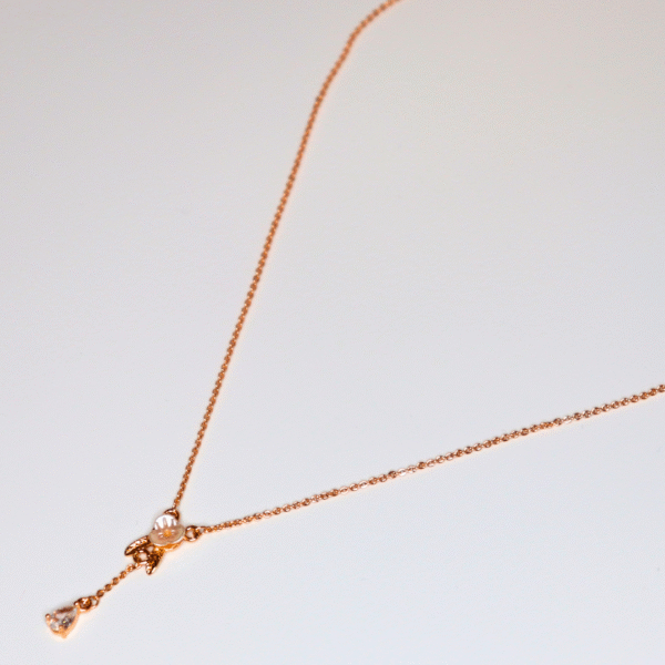Rose Gold Flower Pendant Necklace with CZ Drop - Image 4