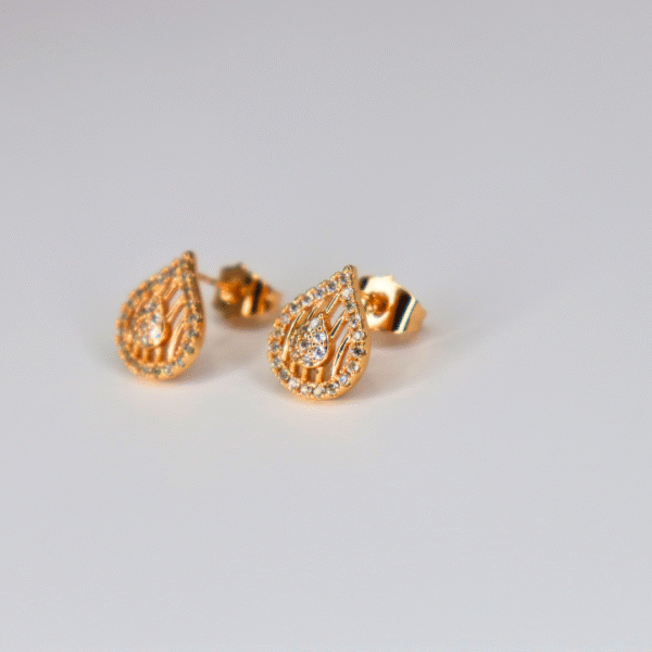 Teardrop American Diamond Stud Earrings – Golden Finish - Image 4