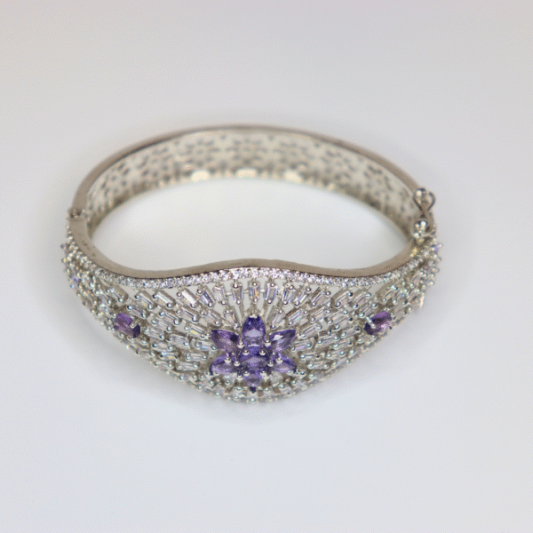American Diamond Studded Floral Bracelet with Purple Stones - Image 4