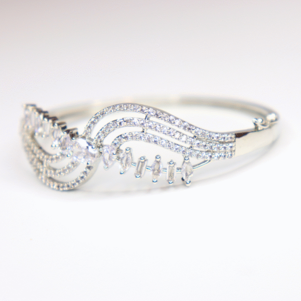 Sparkling CZ Wavy Silver-Toned Bangle Bracelet for Women - Image 4