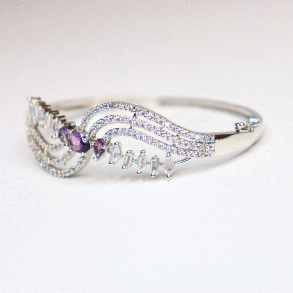 Regal Purple Stone CZ Wavy Silver-toned Bangle for Women - Image 4